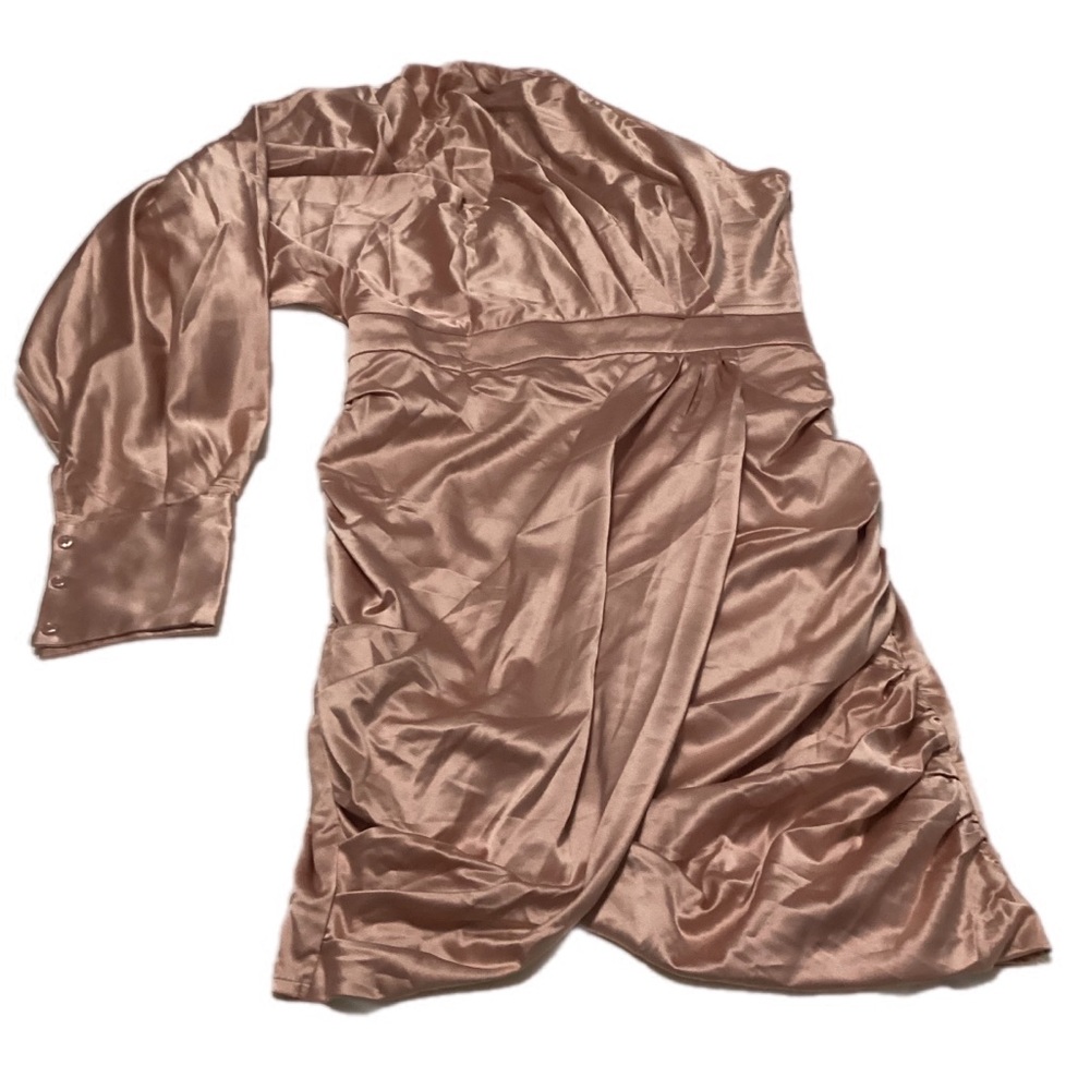 NWT Ice Pink Satin One Shoulder Long Sleeve Dress
